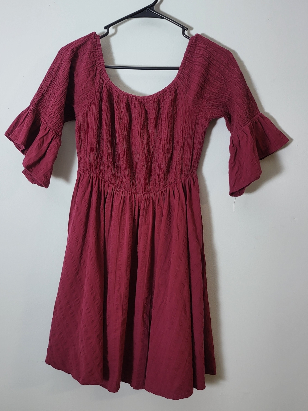 Berry Red Scoop Neck Smocked Dress